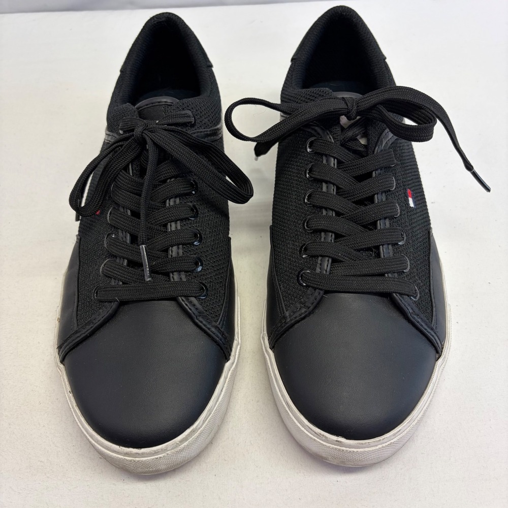 Tommy Hilfiger Sneakers Mens 9 Black Mesh Faux Leather Casual Preppy